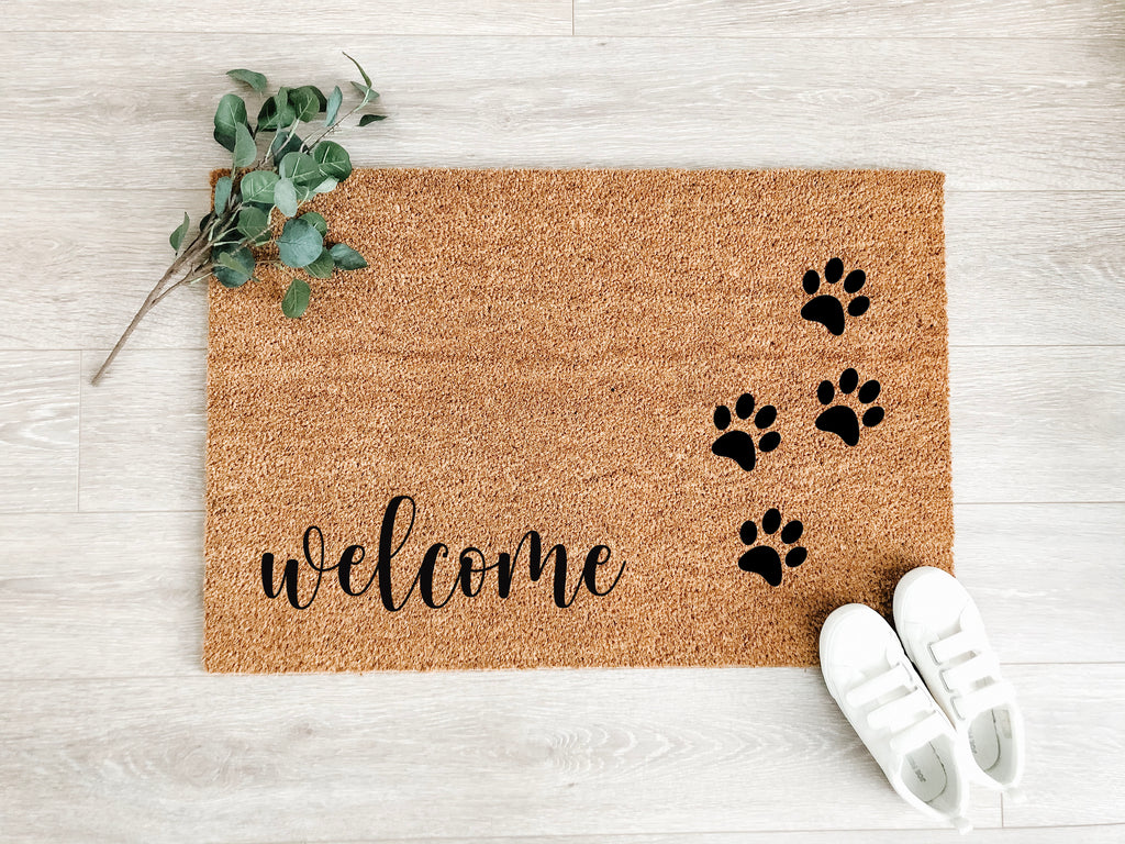 Welcome Doormat with Dog Paws